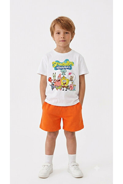 LİTTLE TORTOİSE Boys' Spongebob Printed Crew Neck T-Shirt - Shorts Set