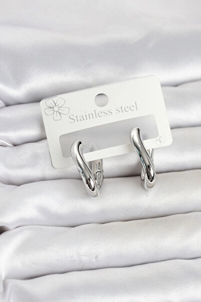 ARMÜZ 316L Steel Silver Color Asymmetric Hoop Model Women's Earrings