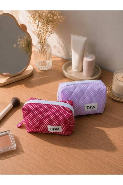 TALL WAY Polka Dot 2-Pack Lipstick/Pad Bag -Makeup Bag- Mini Size