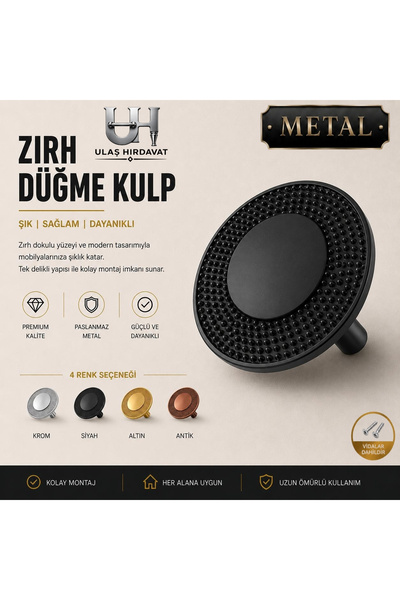 Ulaş Hırdavat METAL Kulp Zırh Model Yuvarlak Tasarım Lüks Dolap Çekmece Kulpu...