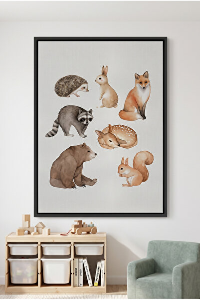 Jasmine Art Woodland Animals Kids Wall Art | Portrait Framed Canvas Print | L...