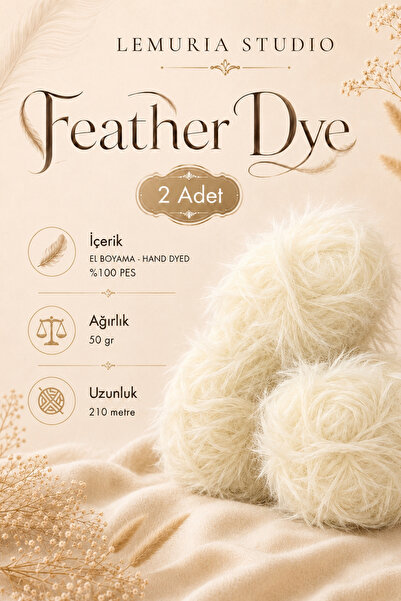 Feather Dye 2 Adet Tüylü El Boyama Örgü İpi, %100 PES Yumuşak Dokulu Premium İplik, 50 gr 210 m