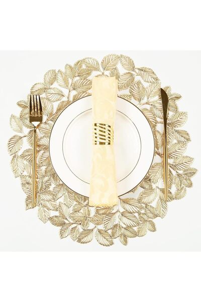 Arabest 6-Piece Leaf Gold Placemats,Pressed Vinyl,Washable,Non-Slip Dining Ta...