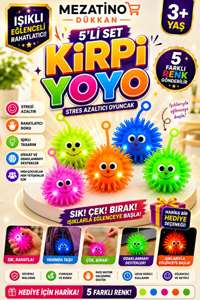 MEZATİNO 5’li Işıklı Kirpi Yoyo Seti Stres Azaltıcı Oyuncak Çek Bırak Esnek D...