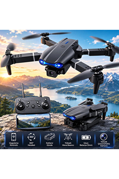 Yenimiyeni E99 V2 Katlanabilir 1080P Kameralı Drone Taşıma Çantalı Taklacı Te...