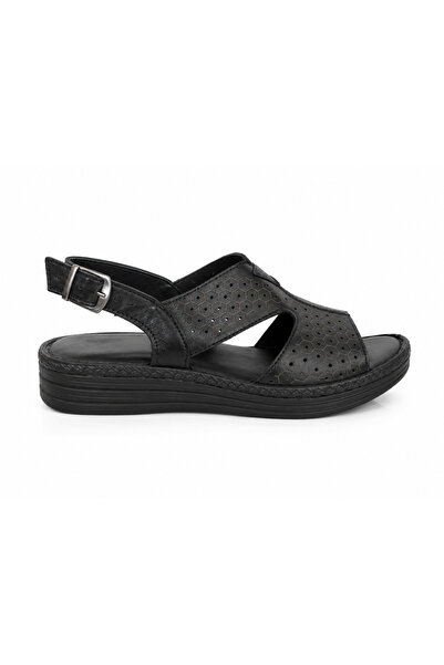 Castle Black Comfort Black Genuine Leather Women's Sandals - Daily Comfortabl...