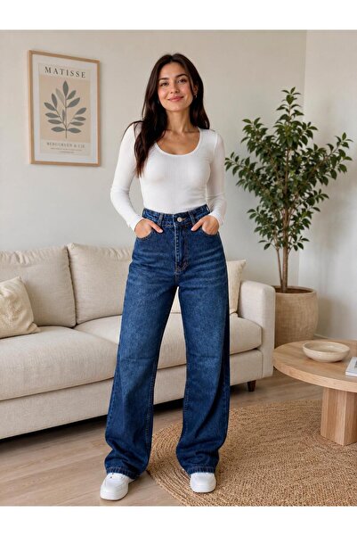 BEES JEANS Gold Ikon 90's Dark Blue Super Extra High Waist Palazzo Loose Lase...