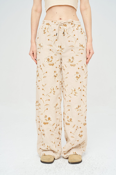 Orfeo Negro Women's Floral and Leaf Embroidered Sequined Palazzo Trousers