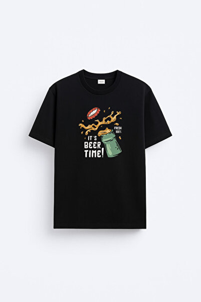 cesita Beer Beer Printed Cotton Black T-Shirt T-Shirt