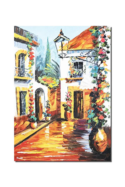 artnova Tablou peisaj citadinpictat manual, Aleea cu felinar, 70x50cm ulei pe...