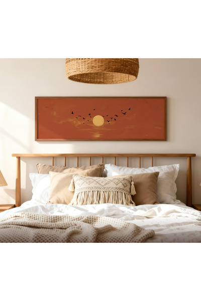 dekorodam Minimalist Gün Batımı Temalı Ahşap Çerçeveli Panoramik Duvar Tablos...