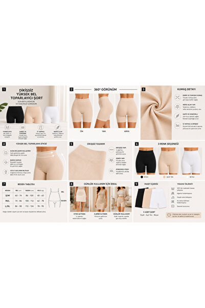 AV ANZAV 1574 Set of 3 Women's Seamless Mid-Waist Stretch Shorts - Boxer - Le...
