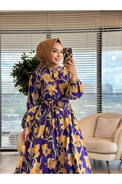 ALANURMODA 32511 Waffle Patterned Dress Purple