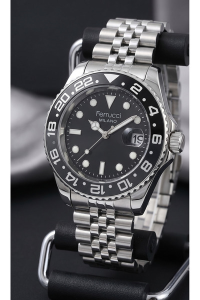 Ferrucci Milano 39 mm Erkek Kol Saati Siyah Kadran Siyah Gri Bezel Fosforlu T...