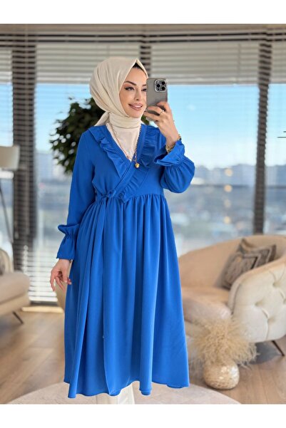 Beray 8593 فستان برباط جانبي وحافة مكشكشة من ساكس