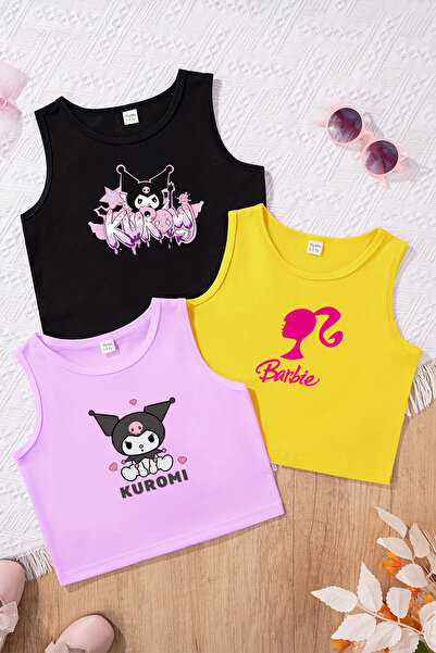 MYADA Tarz Baskılı Kız Çocuk 3'lü Crop Set 23408 22186 23447