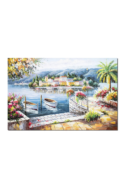 artnova Гигантска картина Езерото Комо, ръчно рисувана, Ъгълът на рая, 150x10...