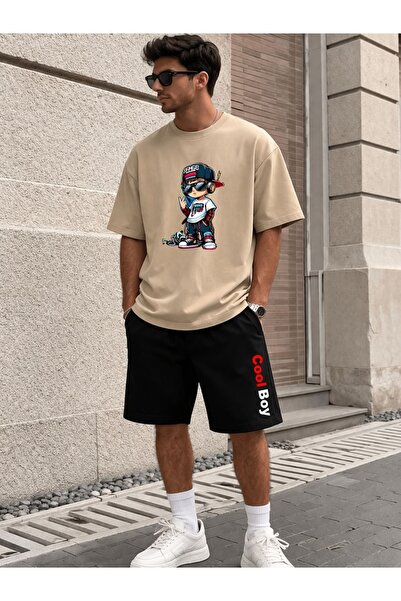 x-compass life Unisex Oversize T-Shirt Shorts Set Black Summer Comfortable Fi...