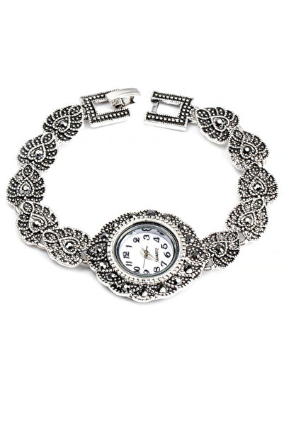 VeeShop Ceas de mana de dama model vintage cu bratara cu frunze si hematite