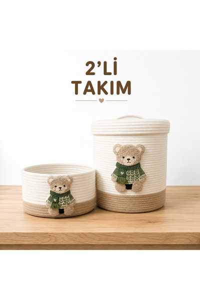 Berçak Home Set od 2 pletene korpe sa plišanim medvedima | Prekrivena i otvor...