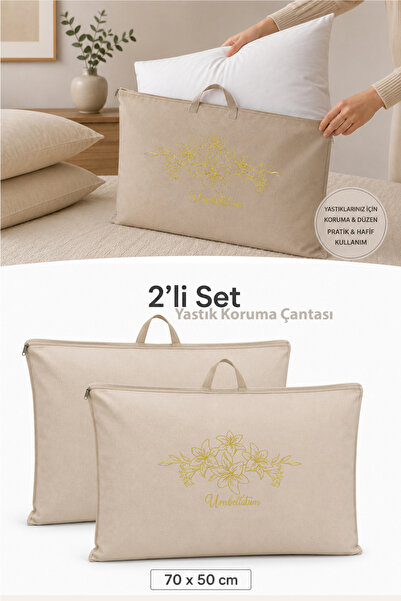 umbellatum 2-Piece Pillow Storage Bag 70X50 cm Beige |   Zippered Pillow Stor...