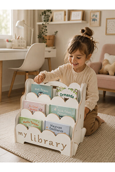 MONTETOYS Montessori Ahşap Çocuk Kitaplık Beyaz Eğitici ve Dekoratif Tasarım ...