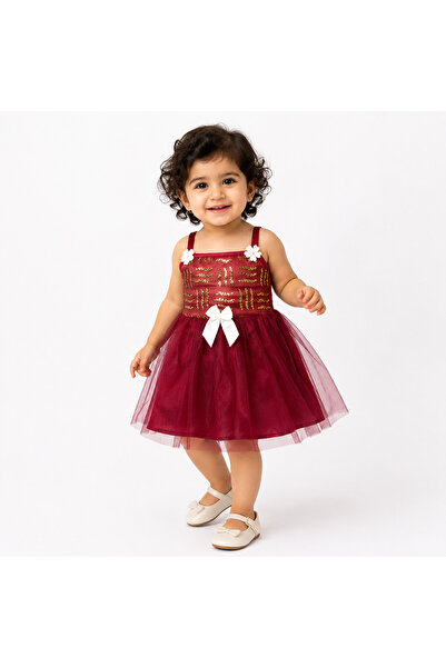 Generic Girls Party Dress Layered Tulle Trimmed with Shiny Appliques and Bow ...