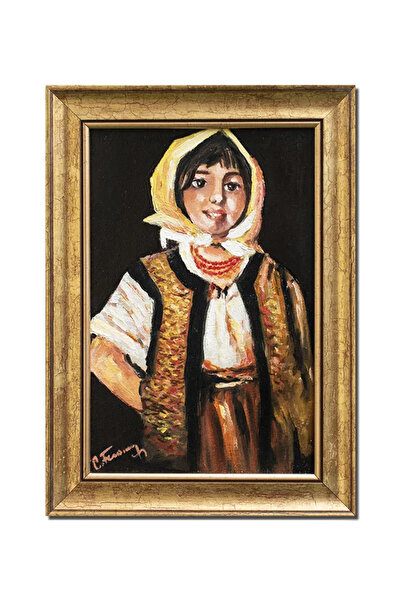artnova Tablou pictat manual inramat, Tarancuta cu basma galbena - 35x25cm ul...