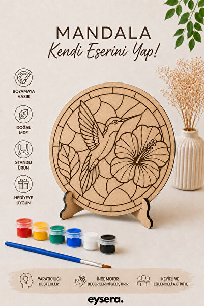 eysera Ahşap Mandala Sinek Kuşu Boyama Seti - Aktivite Etkinlik Sanat