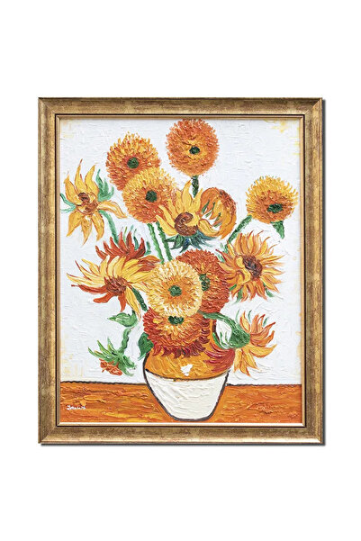 artnova Известна рамкирана ръчно рисувана картина, Ваза със слънчогледи, 55x4...