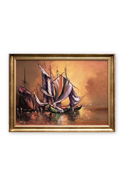 artnova Tablou living apus de soare cu veliere pictat manual inramat, 85x60cm...