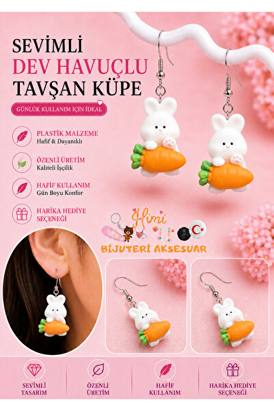 himi bijuteri aksesuar Cheerful Cute Rabbit and Carrot Animal Figure Dangle E...