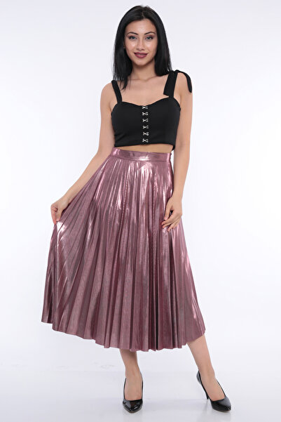 FIRST STYLE Turkish Chic Dark Pink Corrugated Shiny Skirt with Soft Folds