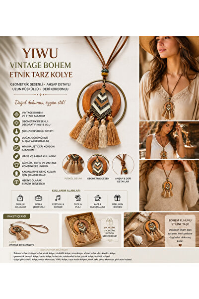 ORGANICYOU YIWU Vintage Bohem Etnik Tarzı Geometrik Desenli Uzun Püsküllü Kol...