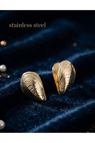 stainless steell أقراط من الفولاذ 316L بلون ذهبي على شكل محار