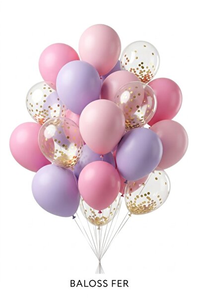 baloss fer Unicorn Doğum Günü Balon Seti 20'li Makaron Pembe Makaron Lila Pem...