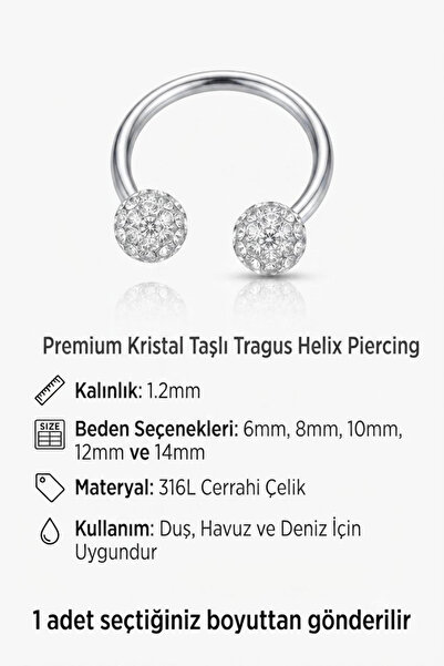Blisse Piercing Kristal Taşlı Septum Tragus Helix Kıkırdak Çelik Piercing Bur...