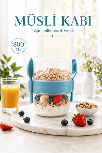 Sariva Home 800 ml Cereal and Yogurt Container, Dual Compartment Granola Cont...