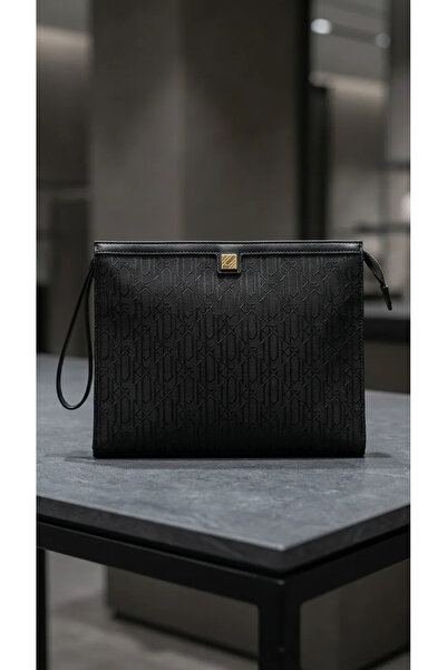 Tasarım Kadın Monogram Desenli Siyah Clutch El Çantası Şık ve Günlük Kullanım...