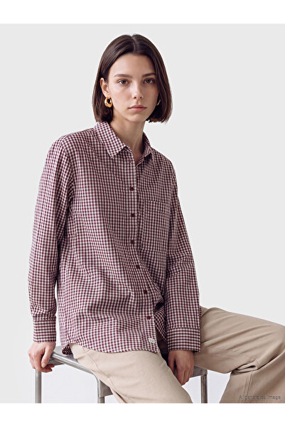 LC Waikiki Lcw Modest Burgundy Plaid Women's Shirt