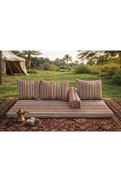 Xboat Majlis Floor Sofa Set, Arabic Style Striped Pattern, Floor Seating Cush...