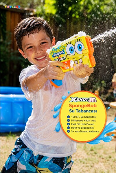 X-Shot Jr SpongeBob Fast Fill Skins Su Tabancası 150 Ml 5 Metre Atış 17 Cm