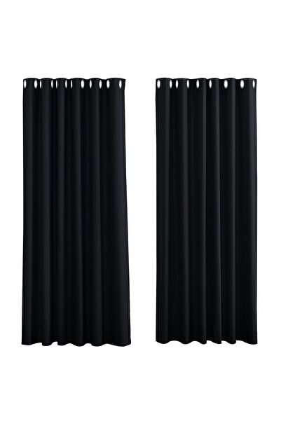 PONY DANCE Draperie opacă cu inele, 245 Î x 200 L cm, negru, protecție termic...