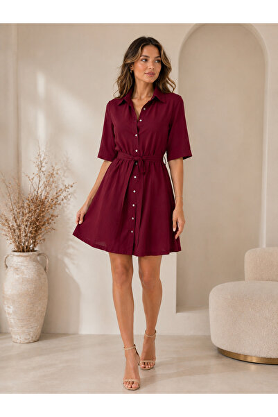DEEP FAIR Women's Shirt Collar Belted Mini Dress Cm26El00173