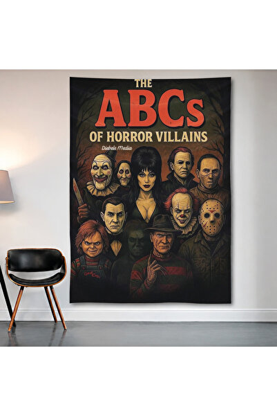 Geek Cultcha ABCs of Horror Villains لوحة جدارية من القماش الساتان عالي الجودة