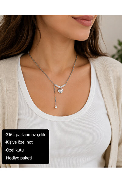 HER ŞEY NOTA www.herseynota.com Mirevna Pearl Detailed Heart Women's Necklace...