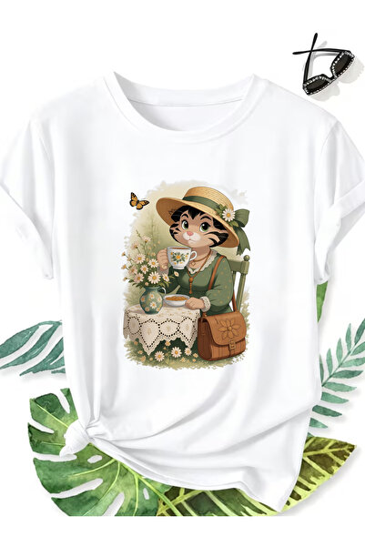 LİNA06 Cute Crop Top, Women's Round Neck Spring Summer Womens Clothing, Cat D...