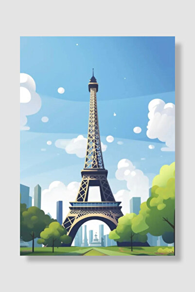 Luna Marissa Poster Turnul Eiffel Desen animat Cer albastru Copaci verzi Pari...