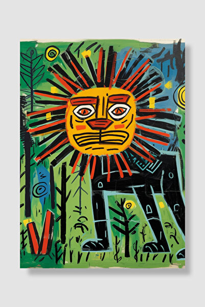 Luna Marissa Surreal Poster Naive Lion Forest Colorful Graffiti Style Decorat...
