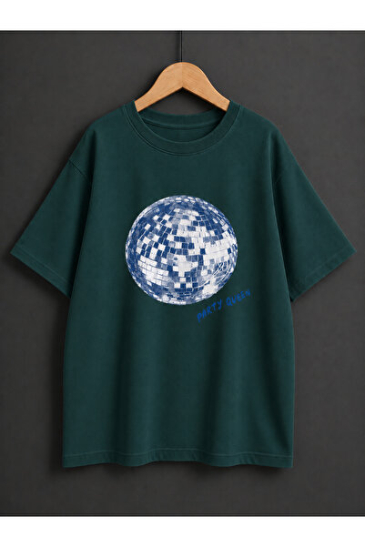 ZİYMO Women's Disco Ball Printed Oversized T-Shirt